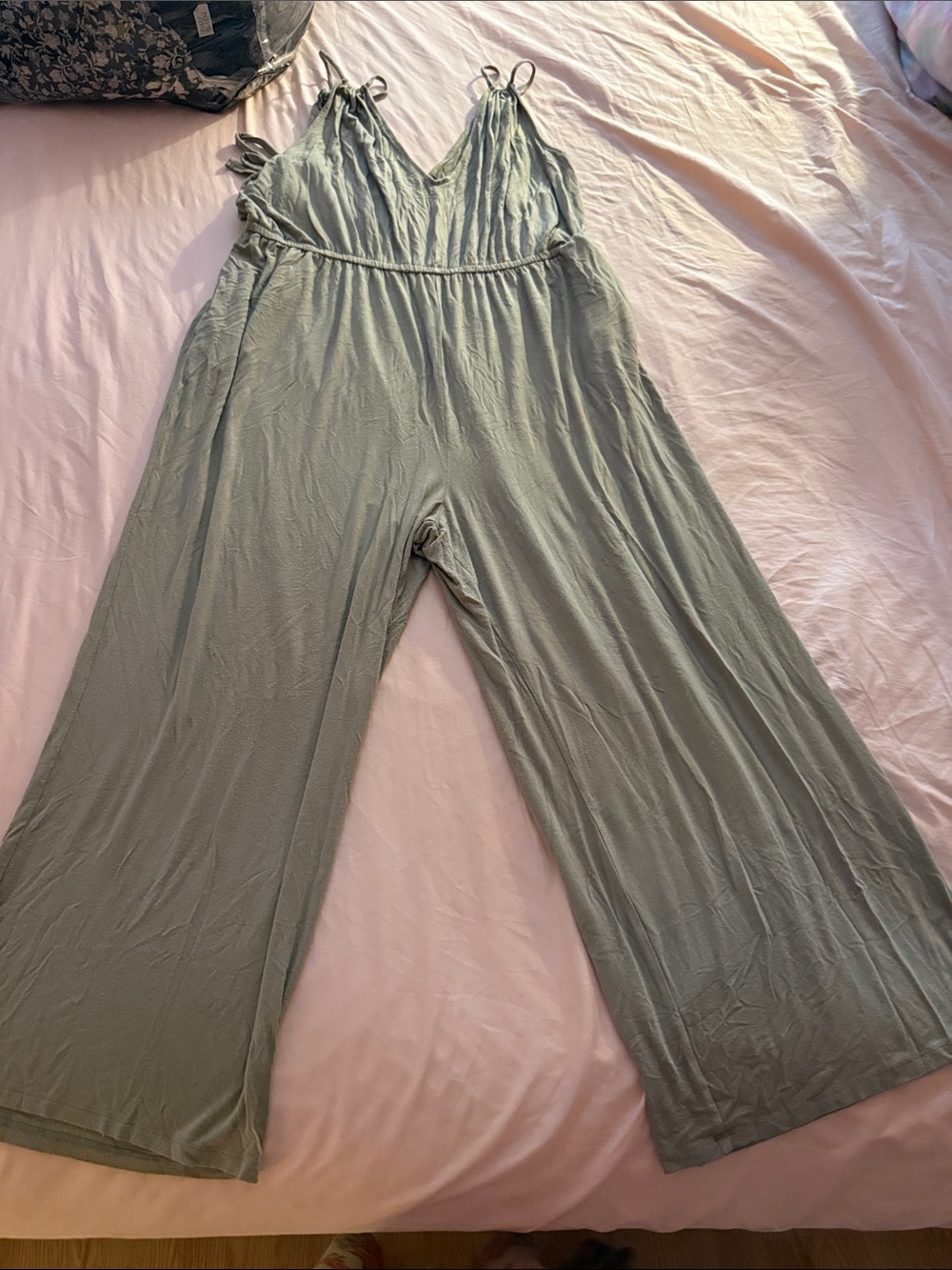 Old Navy Light Sage Green Wide-Leg Jumpsuit with Tie Straps